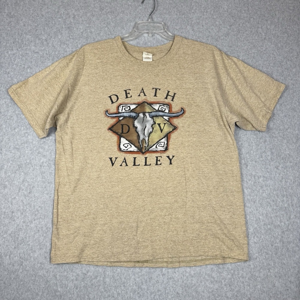 Death Valley Short Sleeve T Shirt Western Skull Brown Anvil Recycled Size XL Vtg